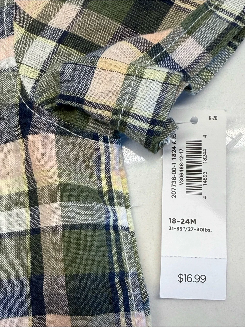 NWT Old Navy 18-24M Plaid Button-Up Shirt & Shark Print Chino Pants Outfit Set